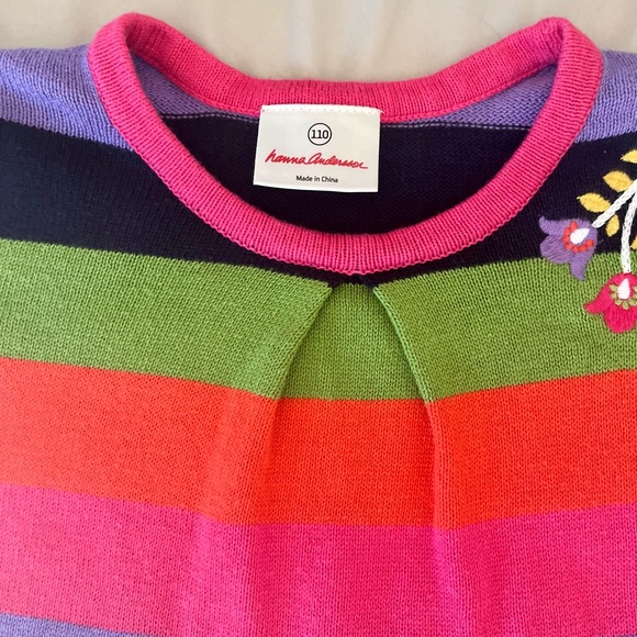 HANNA ANDERSSON Size 5 Multicolor Sweater Dress Floral Emb Pockets - Picture 5 of 7